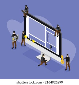 Robar contraseña en internet isométrica 3d concepto de ilustración vectorial para banner, sitio web, ilustración, página de inicio, volante, etc.