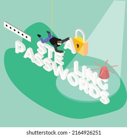 Stehlen von Passwörtern isometrisches 3D-Vektorgrafik-Konzept für Banner, Website, Illustration, Landing-Page, Flyer, etc.
