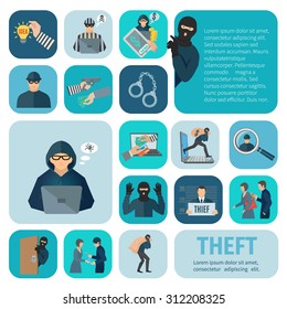 Stealing And Theft Icons Set With Robbery And Pickpocket Flat Isolated Vector Illustration 