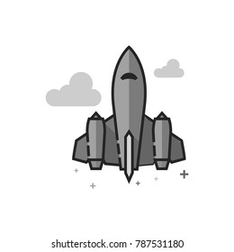 Stealth bomber  icon in flat outlined grayscale style. Vector illustration.