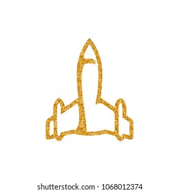 Stealth bomber  icon in gold glitter texture. Sparkle luxury style vector illustration.