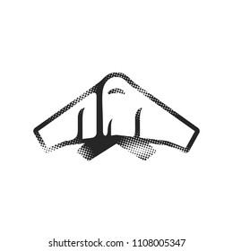 Stealth bomber  icon in halftone style. Black and white monochrome vector illustration.