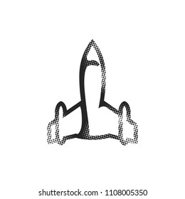 Stealth bomber  icon in halftone style. Black and white monochrome vector illustration.