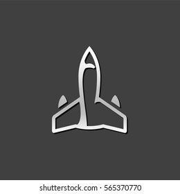 Stealth bomber icon in metallic grey color style. Aircraft military attack