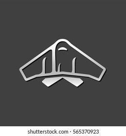 Stealth bomber icon in metallic grey color style. Aircraft military attack