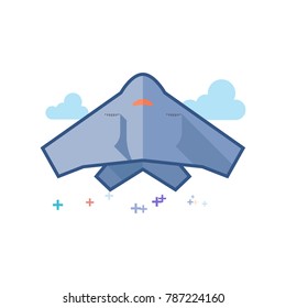 Stealth bomber  icon in outlined flat color style. Vector illustration.