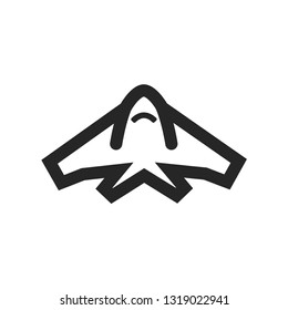 Stealth bomber  icon in thick outline style. Black and white monochrome vector illustration.