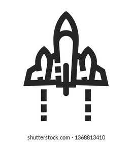Stealth bomber  icon in thick outline style. Black and white monochrome vector illustration.