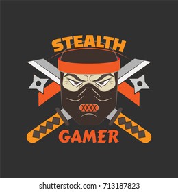 Stealth Gamer Logo With Ninja And Swords And Ninja Asterisks. 
Gaming Profile Avatar.