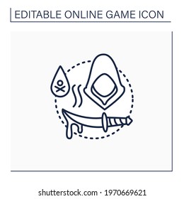 Stealth games line icon.Quietly moves, hides, kills enemies. Runs task. Mystery character. Online game concept. Isolated vector illustration.Editable stroke