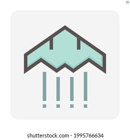 Stealth or jet aircraft vector icon. That speed fighter plane consist of wing, cockpit, weapon, advanced invisible technology for army, air force, military to attack, combat in warfare. 48x48 pixel.
