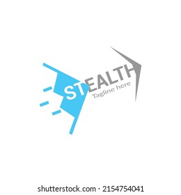 Stealth logo design, universe, rocket logo, journey, white space.