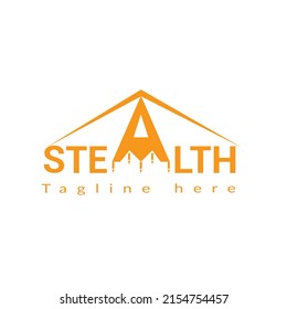 Stealth logo design, universe, rocket logo, journey, white space, attacker, war, fight, drone.