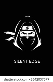 Stealth Ninja Logo - Minimalist Assassin Mask Vector in White on Black