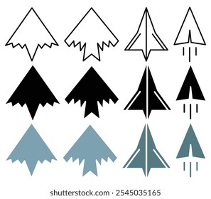 Colección de icono de avión sigiloso sobre fondo blanco