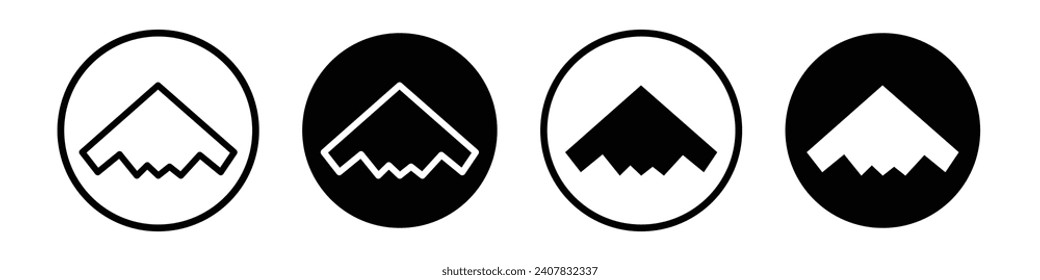 Stealth plane icon set. military bomber silhouette. stealth drone vector symbol in black filled and outlined style.