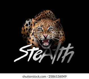 stealth slogan with leopard ambush in the shadow vector illustration