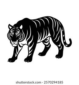 Stealthy tiger stalking silhouette icon design