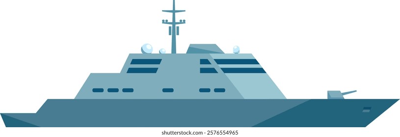 Stealthy warship gliding across a tranquil ocean, showcasing maritime military strength with advanced radar and sophisticated weaponry systems, exemplifying naval power and defense capabilities