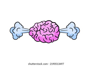 Steam from brain. Concept of hard work, fatigue and stress. Psychological problem. Smoke from head. Hand drawn doodle cartoon illustration