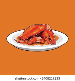 steam chilli crab clipart in a plate vector design illustration