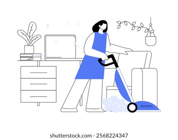 Steam cleaner isolated cartoon vector illustrations. Woman tidying up house with steam cleaner, home duties and routine, daily chores, holding a modern mop, housekeeping manager vector cartoon.