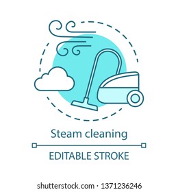 Steam cleaning concept icon. Cleaning method idea thin line illustration. Industrial removing grease from engines. Cleanup flooring and household dirt removal. Vector isolated drawing. Editable stroke