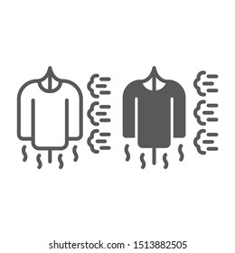 Steam clothes cleaning line and glyph icon, laundry and clean, clothes service sign, vector graphics, a linear pattern on a white background, eps 10.