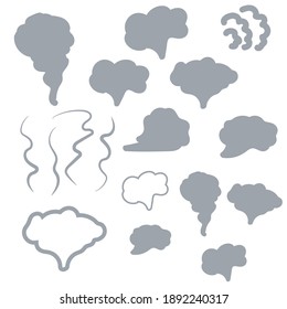 Steam, cloud and smoke icons. Hand drawn doodle smoke, clouds and fog 