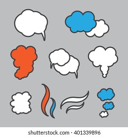 Steam, cloud and smoke vector icons set in flat style