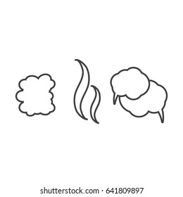 Steam, cloud and smoke vector icons set. Cloud abstract shape, flow smoke cloud