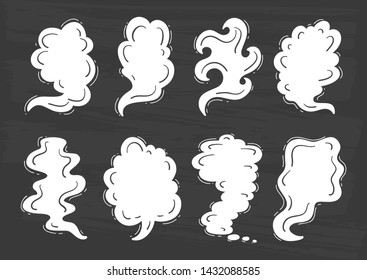 Steam Clouds Silhouette Vector Set. Hand drawn Doodle Sketch Smoke, Clouds, Fog or Steam. Black and White Drawing