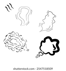 Steam Clouds Silhouette Vector Set. Hand drawn Doodle Sketch Smoke, Clouds, Fog or Steam.