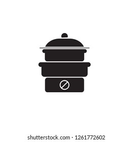 Steam cooker black vector concept icon. Steam cooker flat illustration, sign