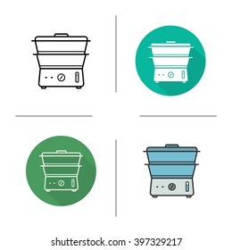 Steam cooker icon. Flat design, linear and color styles. Steamer. Modern kitchenware. Double boiler isolated vector illustrations