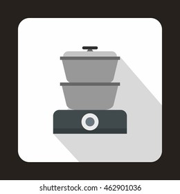 Steam cooker icon in flat style with long shadow. Home appliances symbol