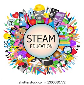 STEAM Education Banner Icon - Science, Technology, Engineering, Arts And Mathematics