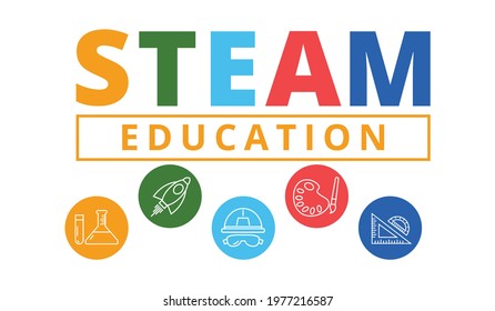 STEAM Education Concept , Science Technology Engineering Art Maths, Icon Style Vector Design