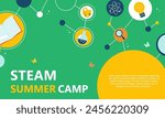 Steam Education Kids Summer Camp Colorful Geometric Poster.  Science, Technology, Engineering, Arts, Mathematics. Vector illustration.