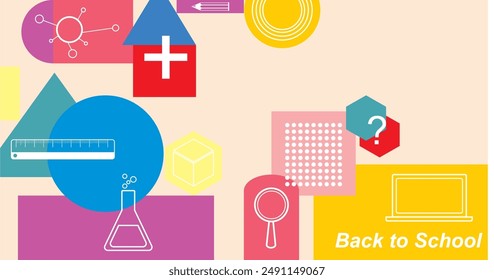 Steam Education Kids Summer Camp Colorful Geometric Poster. Science, Technology, Engineering, Arts, Mathematics. Vector illustration.