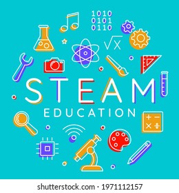 STEAM education, learning - science, technology, engineering, arts, mathematics, vector design