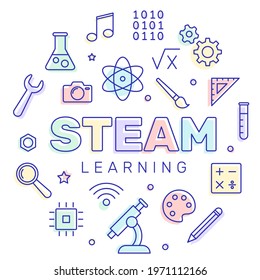 STEAM education, learning - science, technology, engineering, arts, mathematics, vector design