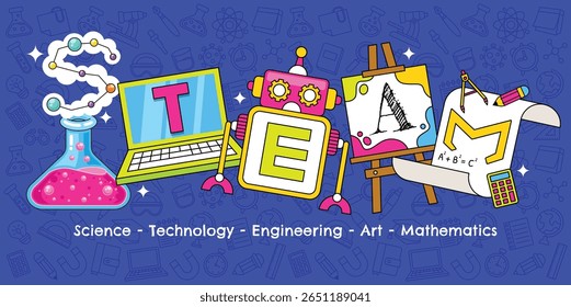 STEAM education logo with icon elements vector illustration