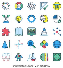 STEAM Education modern icons collection. Science, Technology, Engineering, Art and Math colored signs set