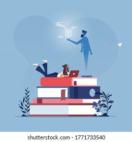 Steam education wireless digital technology service concept, Teacher tutor hologram, several monitor streaming video
