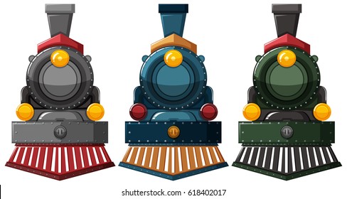 Steam engine designs in three colors illustration