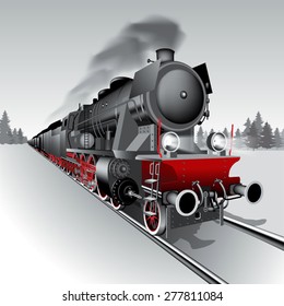 Steam Engine Locomotive Train. Detailed Vector Illustration