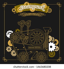 Steam engine. Steampunk concept. Emblem, signboard, symbolism. Vector illustration