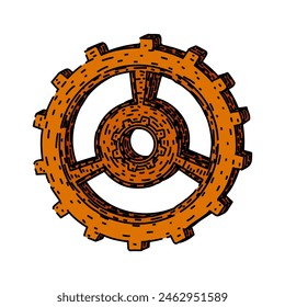 steam gears steampunk hand drawn. punk clock, metal isolated, cog machine steam gears steampunk vector sketch. isolated color illustration