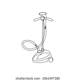 Steam generator iron continuous line drawing. One line art of home appliance, garment care, ironing, steaming, dressing room, dry cleaning.